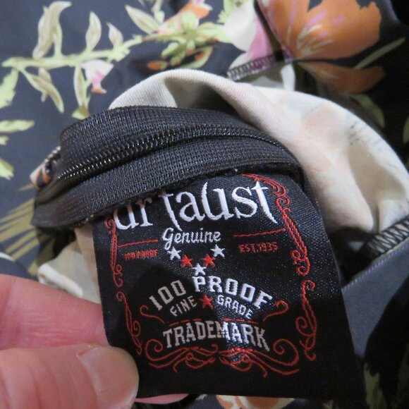 DR FAUST Marrama Palm Tree Exotic Flowers Black Retro Midi Swing Dress Rock Vtg - Picture 13 of 13